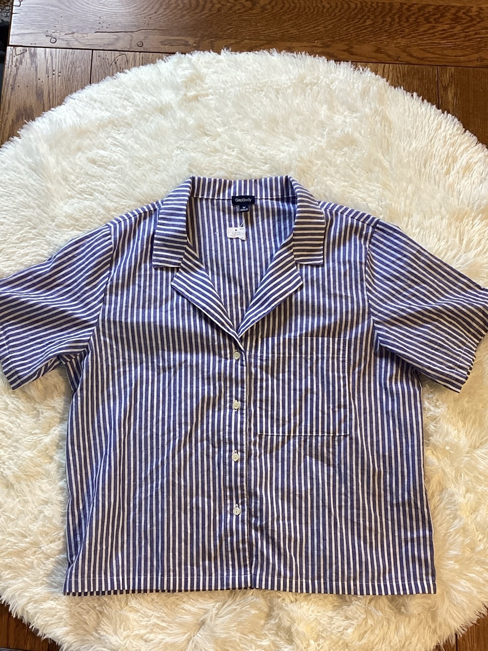 GapBody blue and white striped poplin PJ button down top. Women’s size medium